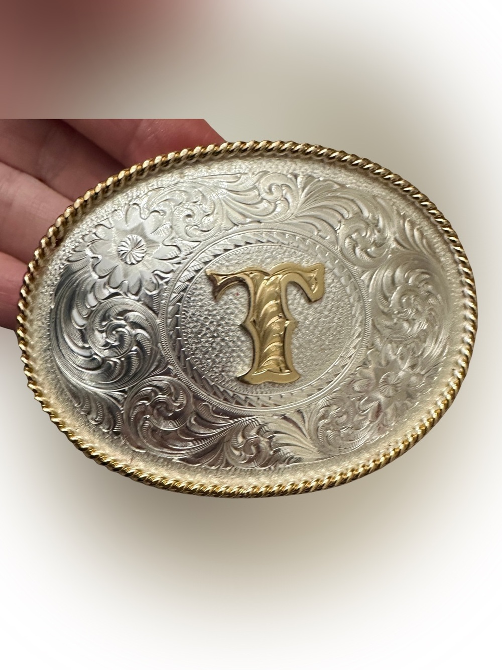 Montana Silversmiths 'T' Sterling Silver & Gold Belt Buckle